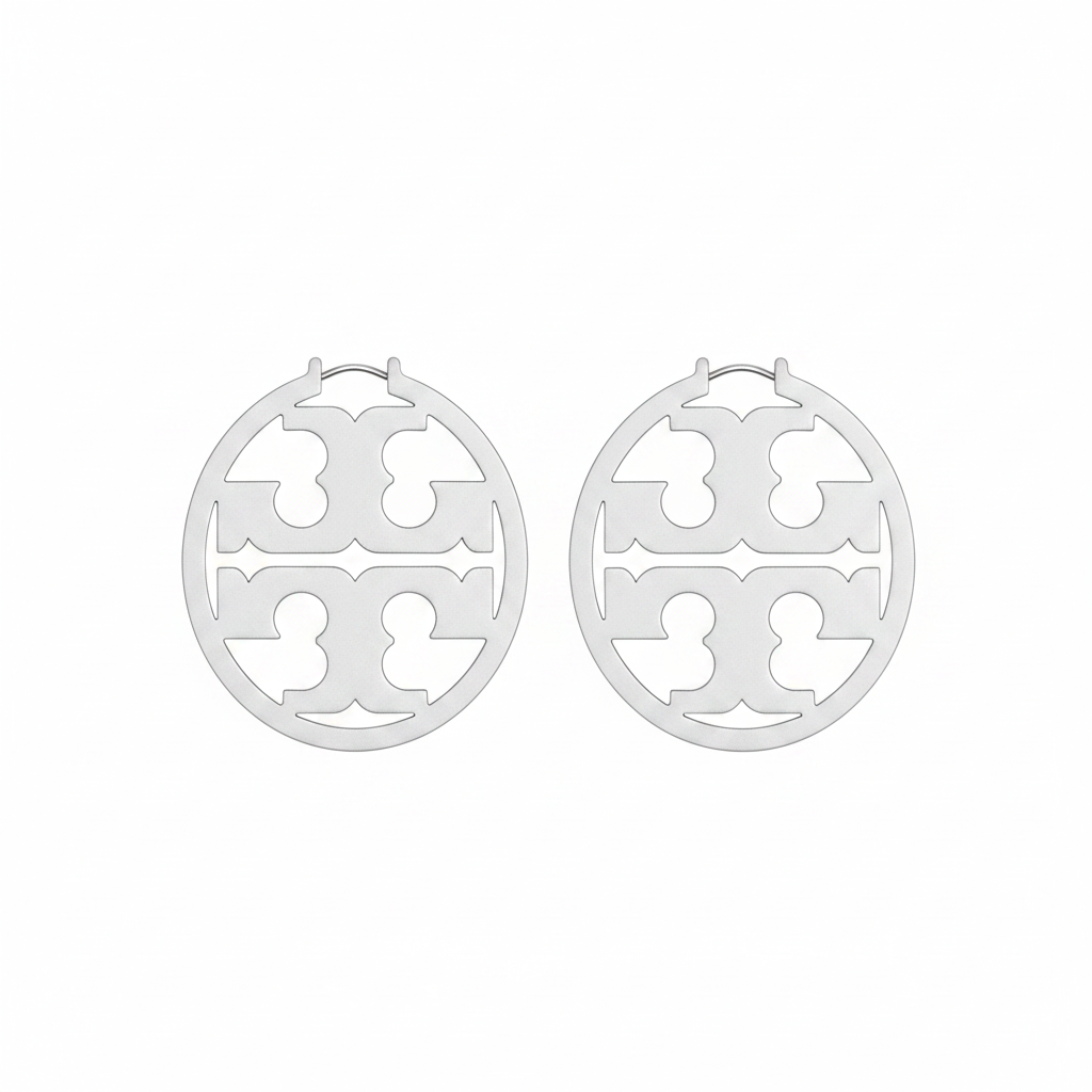 Tory Burch Large Icon Earrings Silver - clean product shot