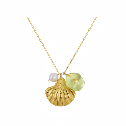 Tory Burch Sea of Dreams Shell Pendant Necklace Green - clean product shot