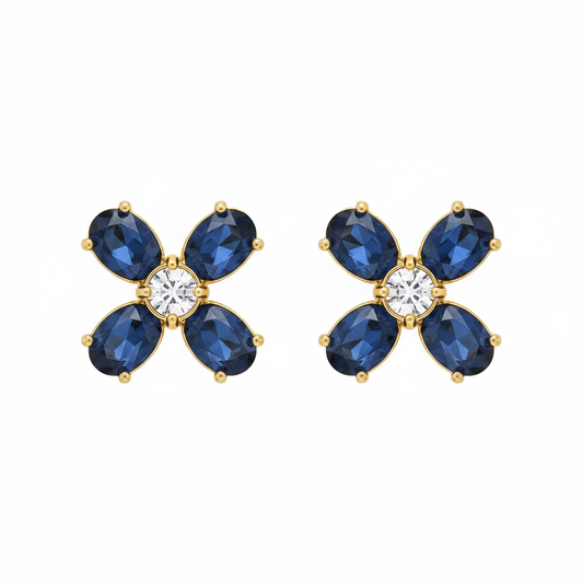 Tory Burch Buddy Clover Stud Earrings with Blue Crystal - clean white background product shot