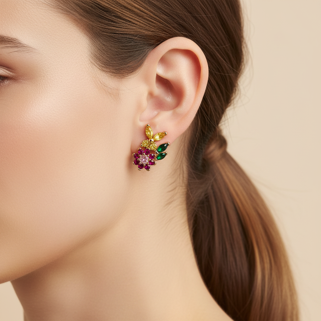 Kate Spade New Bloom flower stud earring ear close-up