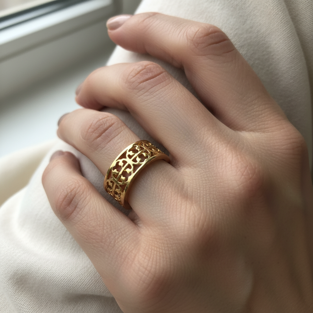 Tory Burch Kinsley Logo Band Ring - on model