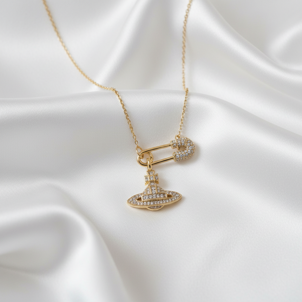 Vivienne Westwood Lucrece Necklace silk flat lay