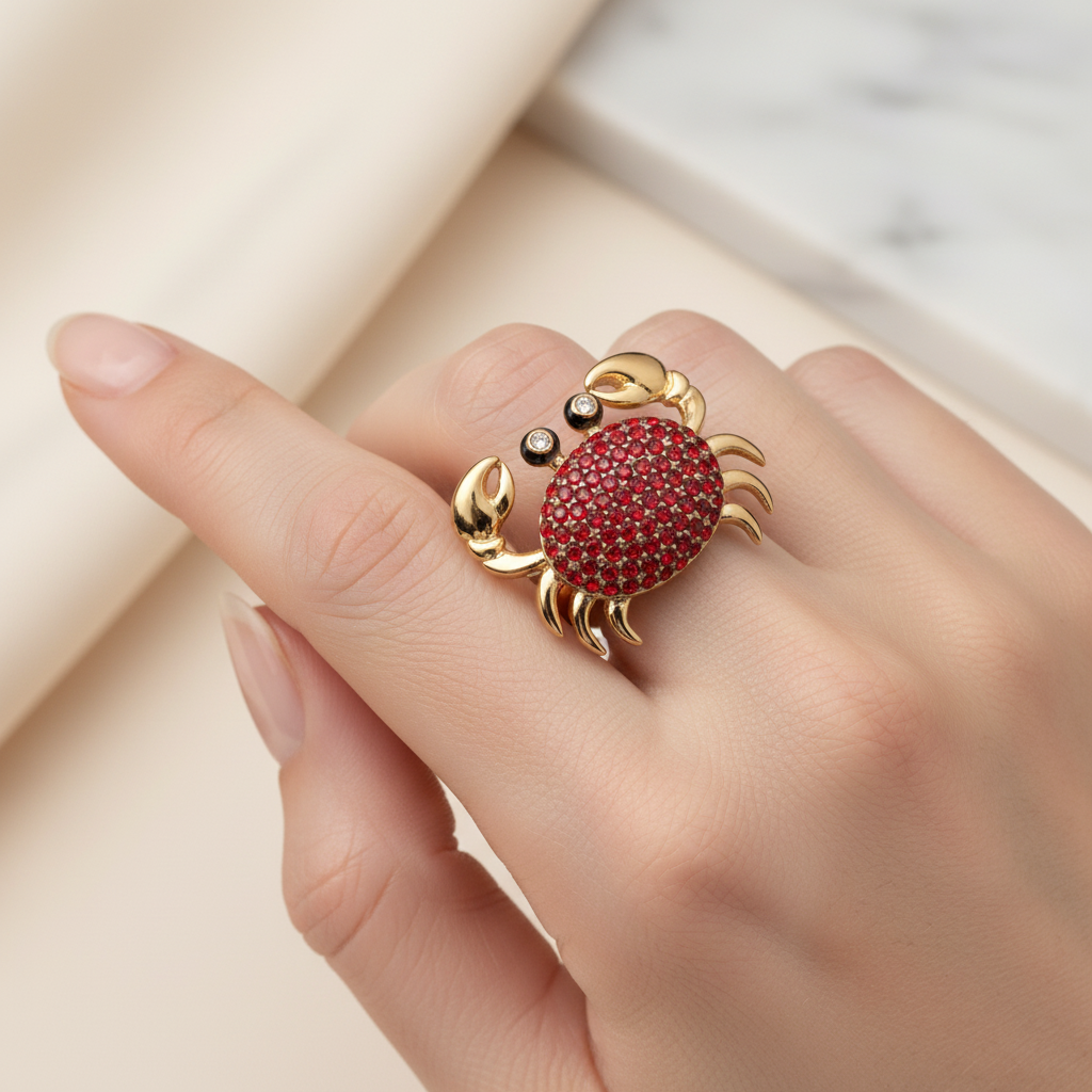 Kate Spade Shore Thing Pavé Crab Ring - lifestyle worn on finger
