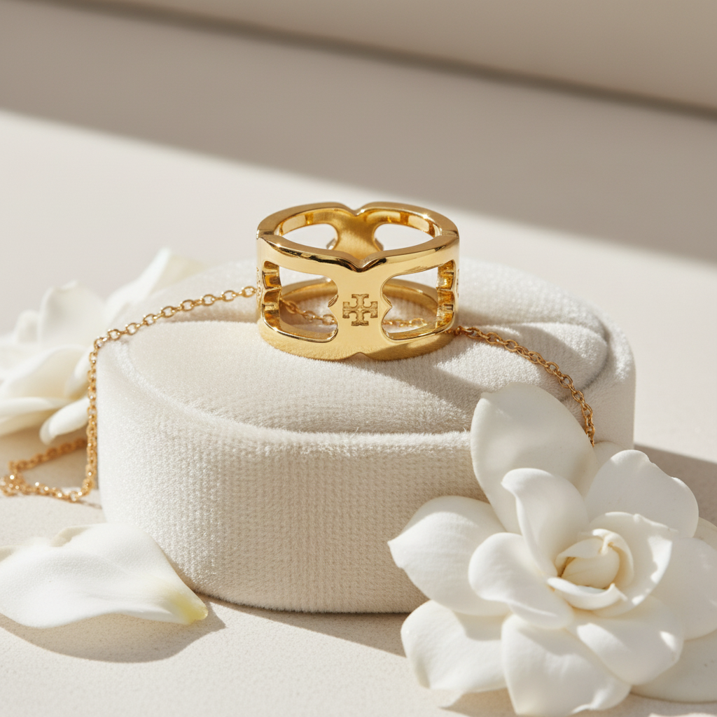 Tory Burch Gemini Link Band Ring Gold - cream velvet ring cushion