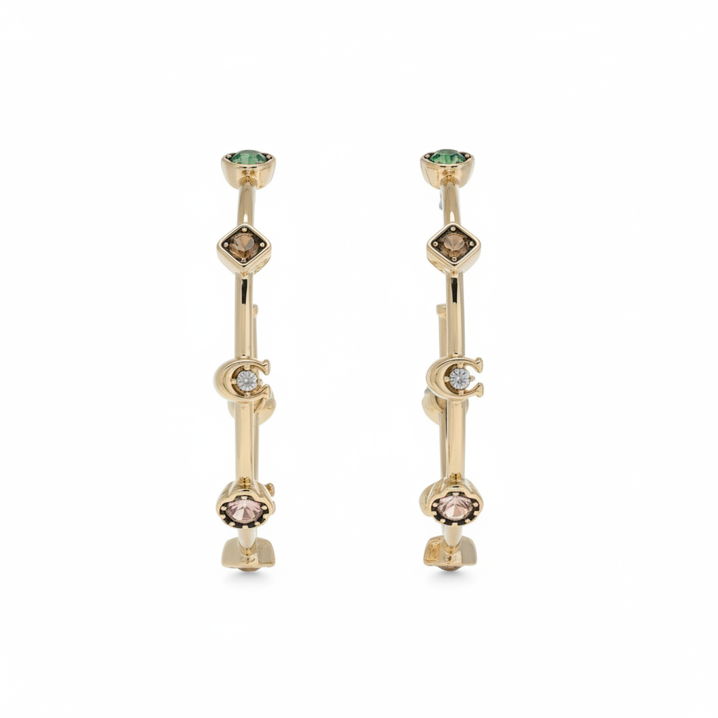 Coach Signature Gem Multicolor Crystal C Hoop Earrings in Gold - clean product shot