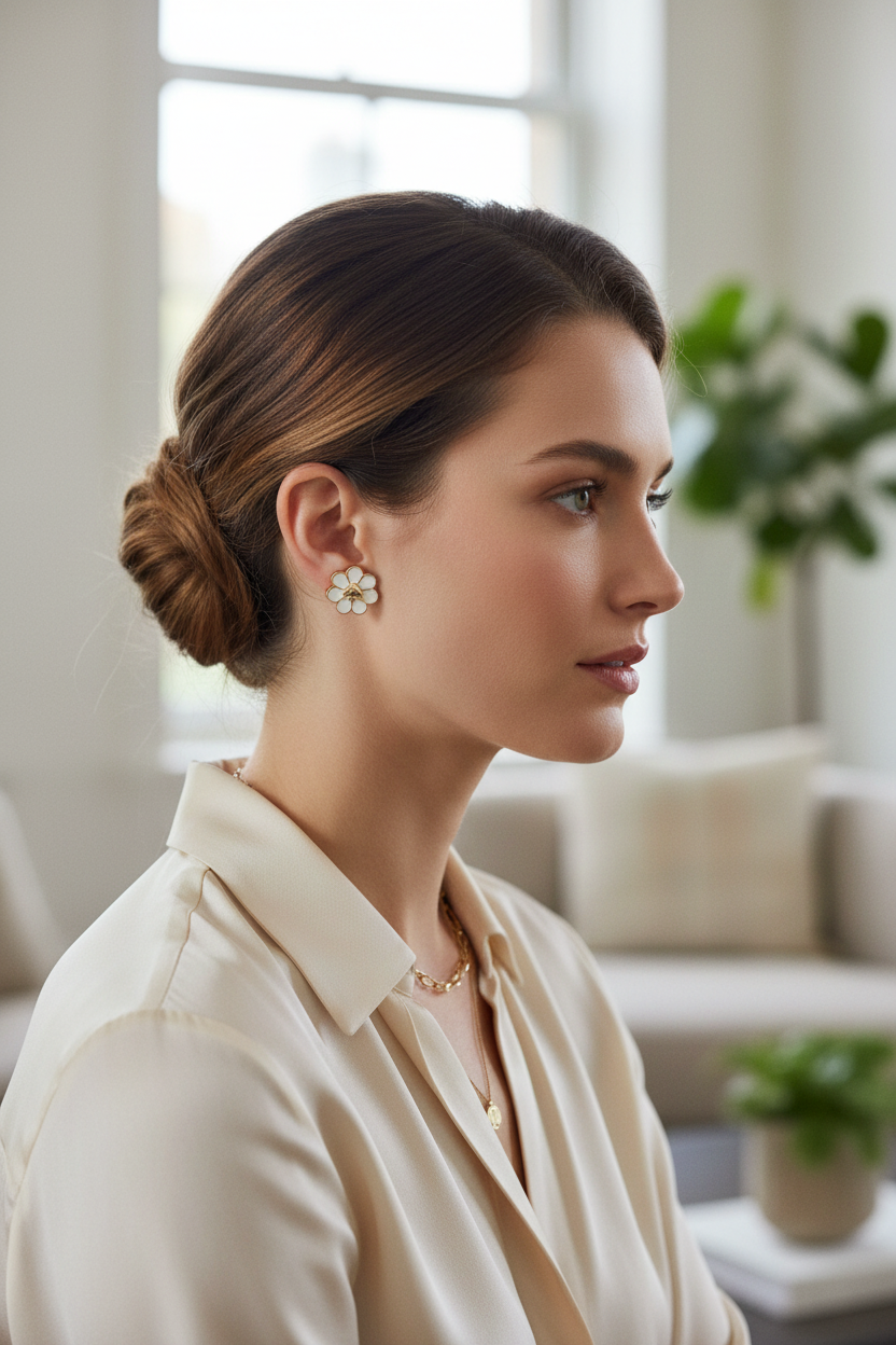 Kate Spade Day Tripper Flower Stud Earrings worn on ear
