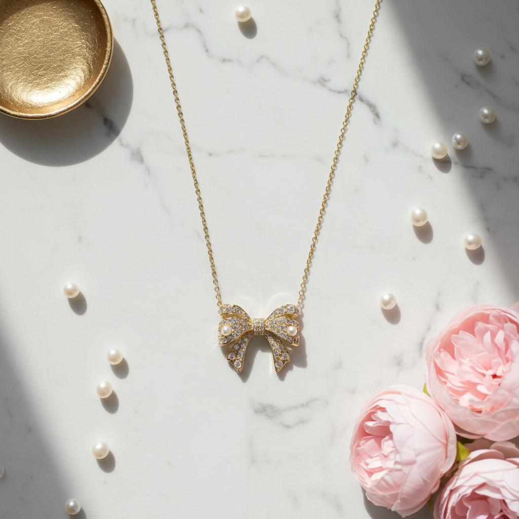 Kendra Scott Krista Bow Necklace - marble flat lay