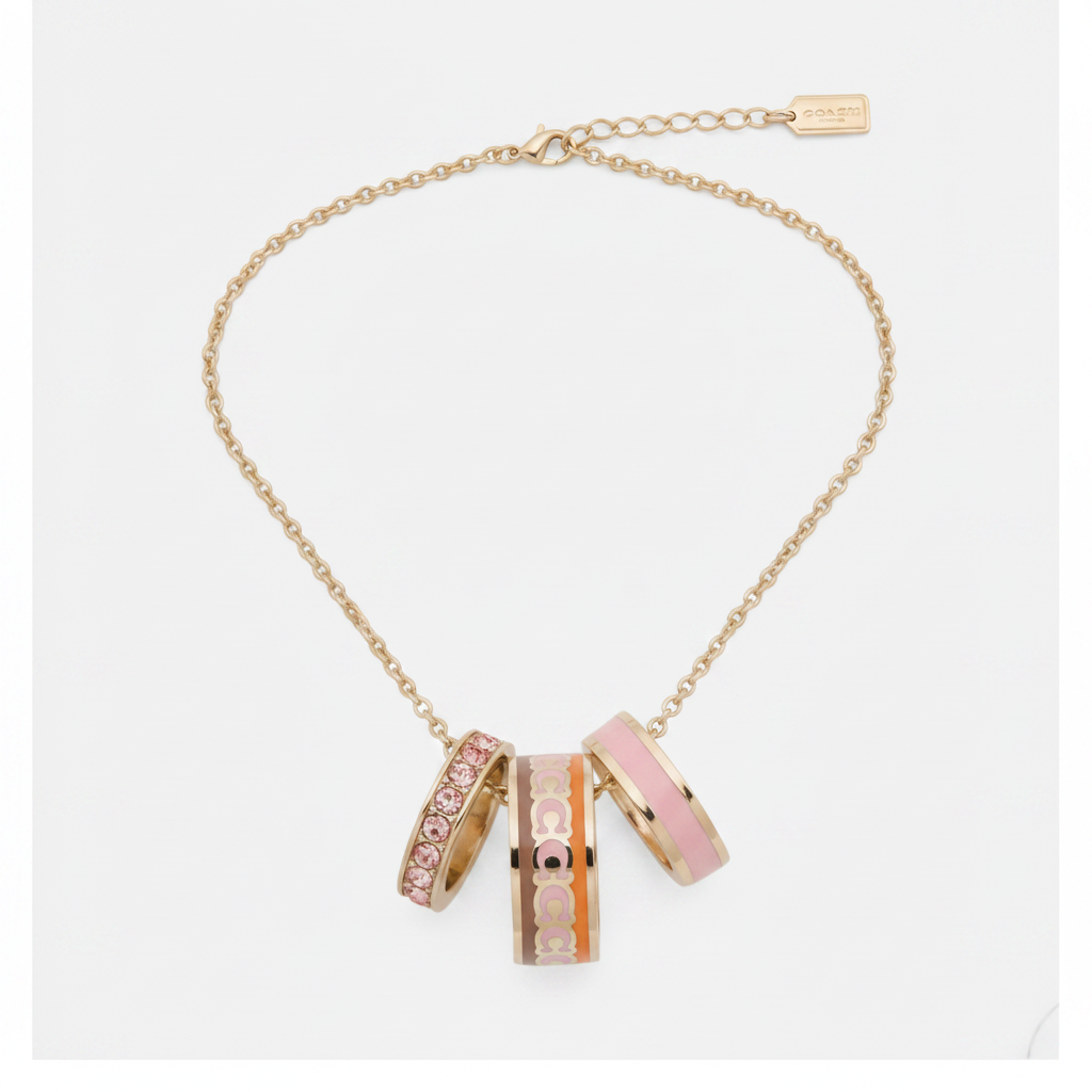 Coach Signature Rondell Enamel Charm Pendant Necklace - clean product shot