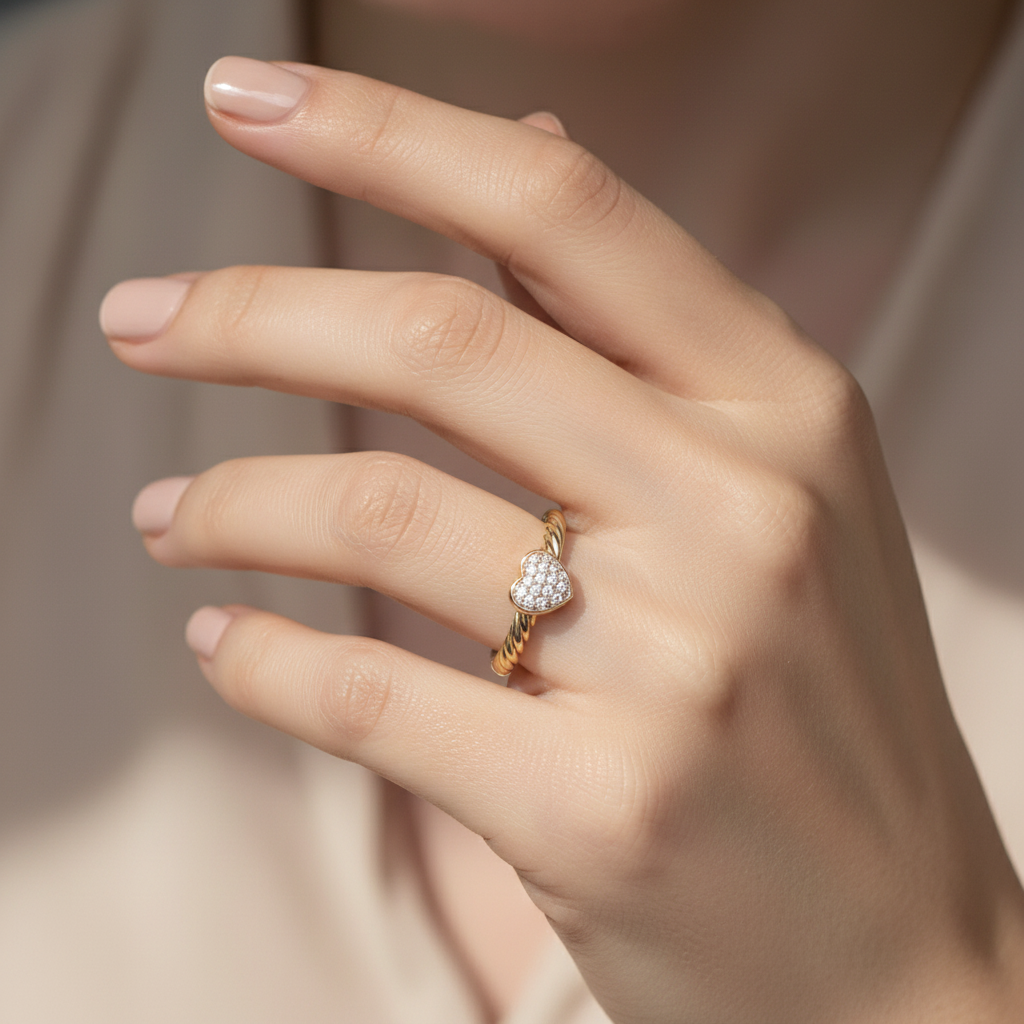 David Yurman Petite Pave Heart Ring – worn on finger