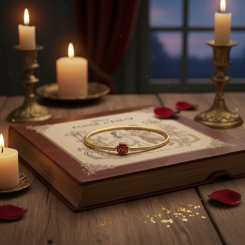 Disney x Pandora Enchanted Rose Bracelet fairytale storybook setting – lifestyle editorial