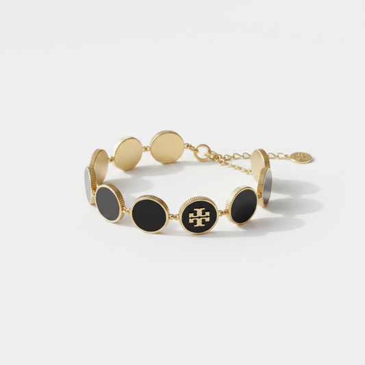 Tory Burch Black Enamel Circle Bracelet 7-9"