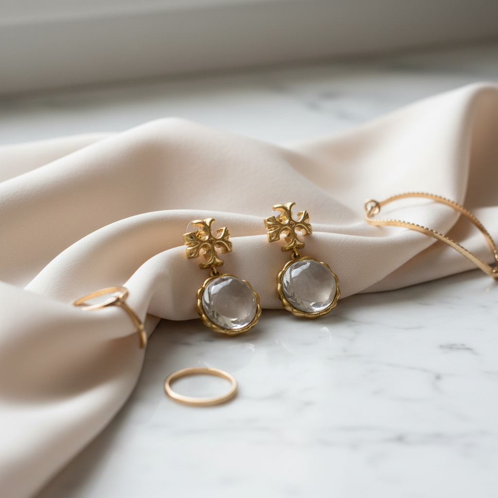 Tory Burch Roxanne Gold and Clear Statement Drop Earrings