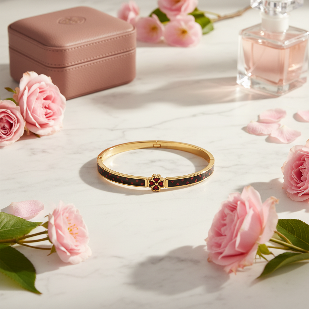 Kate Spade Heritage Spade Flower Thin Hinged Bangle - marble flat lay