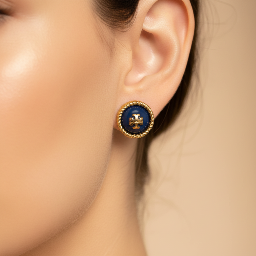 Tory Burch Rope Logo Stud Earrings - worn on model