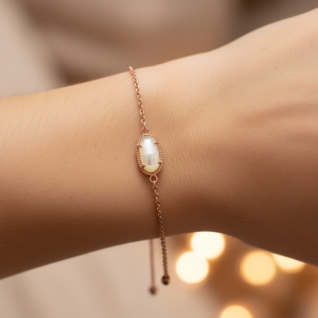 Kendra Scott Elaina Rose Gold Adjustable Chain Bracelet - close-up detail