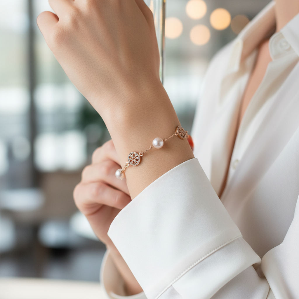 Tory Burch Icon Chain Bracelet worn on wrist