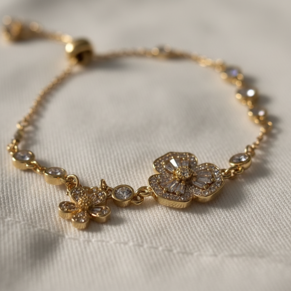 Kate Spade Heritage Bloom Bracelet - Macro close-up of flower charm and chain