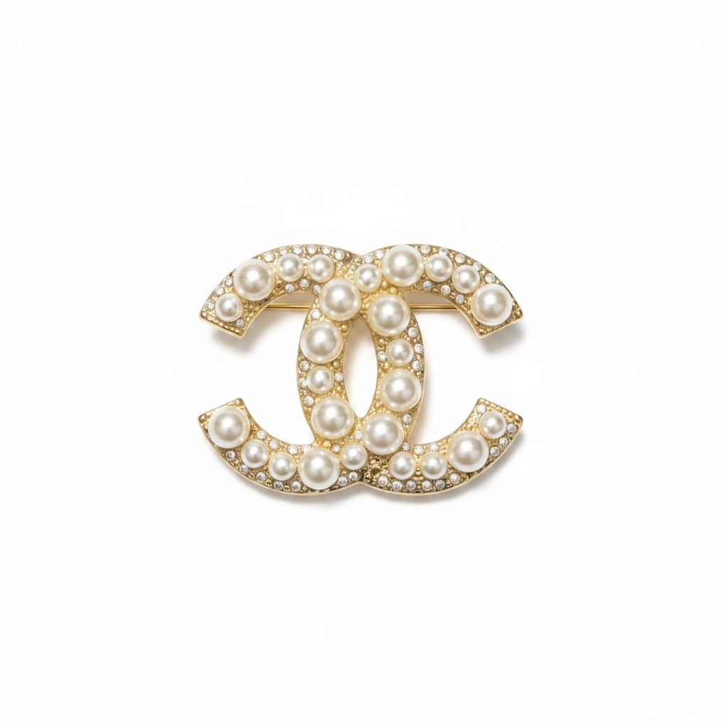Chanel CC Logo Pearl Brooch Gold Tone - product shot
