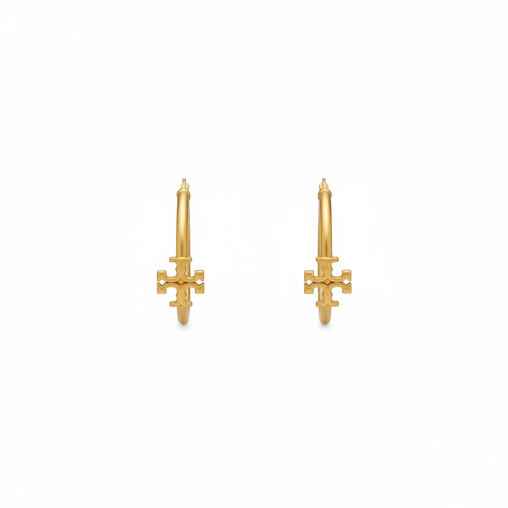 Tory Burch Matte Gold-Tone Medium Hoop Earrings - clean product shot