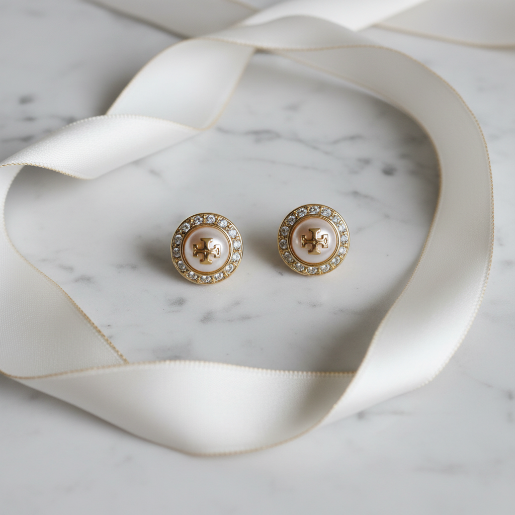 Tory Burch Natalie Stud Earrings - Marble Flat Lay