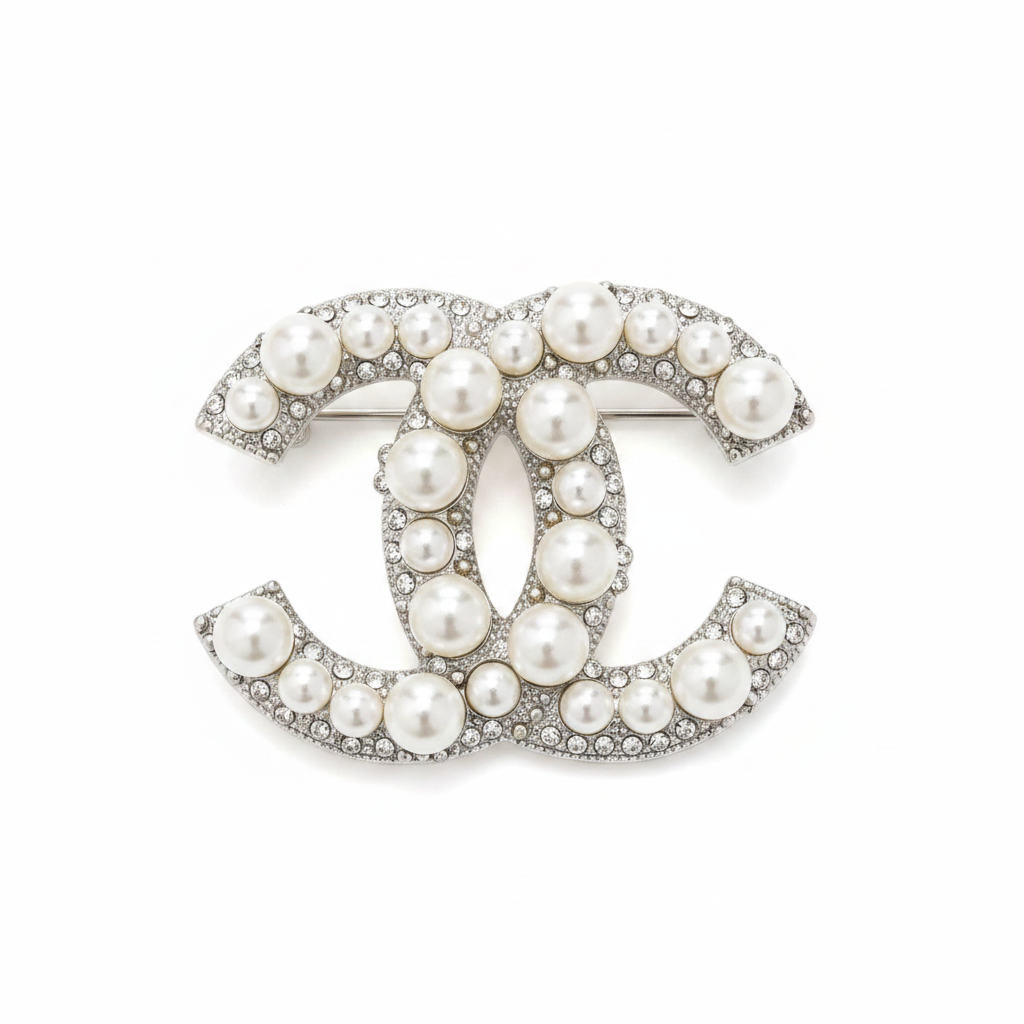 Chanel CC Logo Pearl Brooch - Clean Product Shot