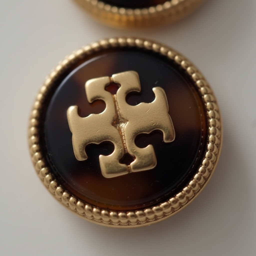 Tory Burch Kira Enamel Stud Earrings Tortoiseshell Gold macro enamel and gold detail