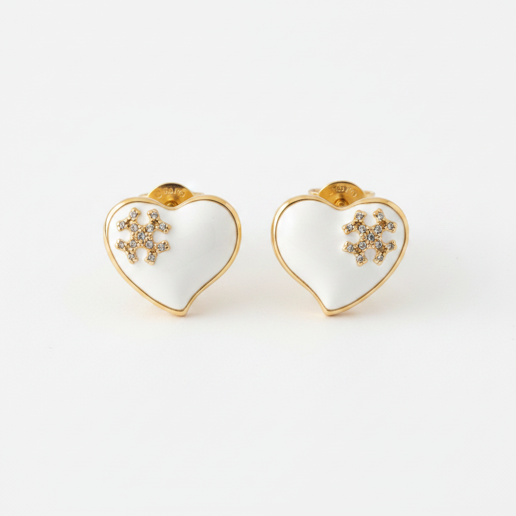 Tory Burch Kira Heart White Enamel Earrings - Clean Product Shot