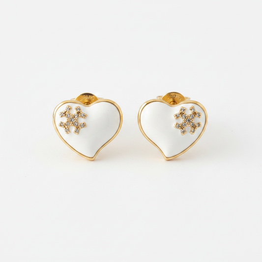 Tory Burch Kira Heart White Enamel Earrings - Clean Product Shot