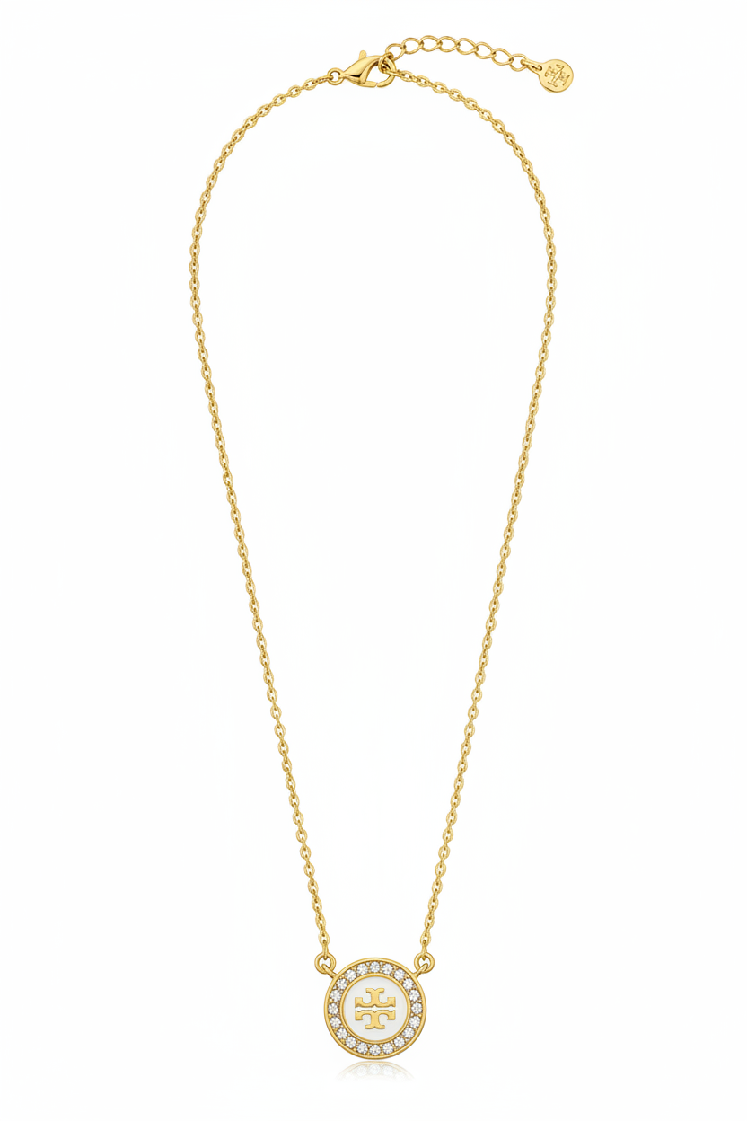 Tory Burch Icon Pavé Pendant Necklace - Clean white background product shot
