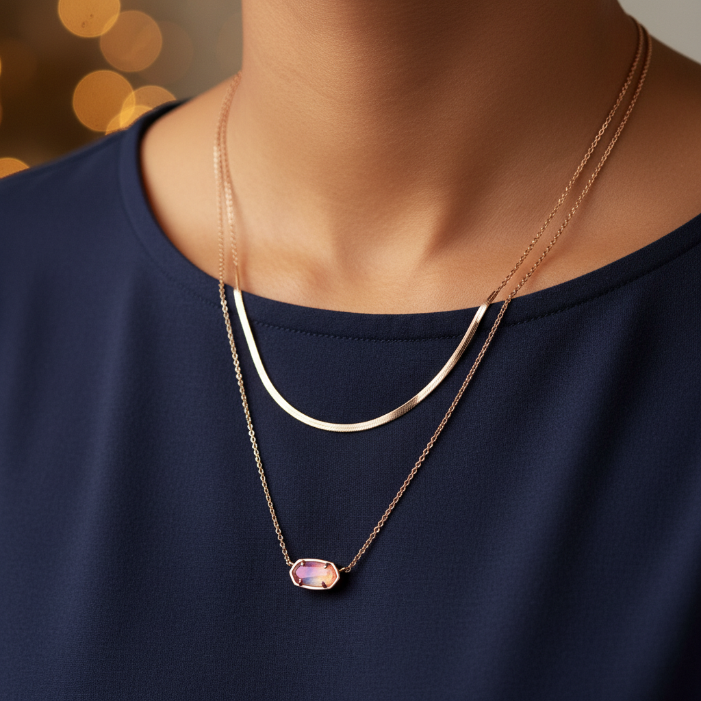 Kendra Scott Elisa Rose Gold Double Layer Pendant Necklace - close-up detail