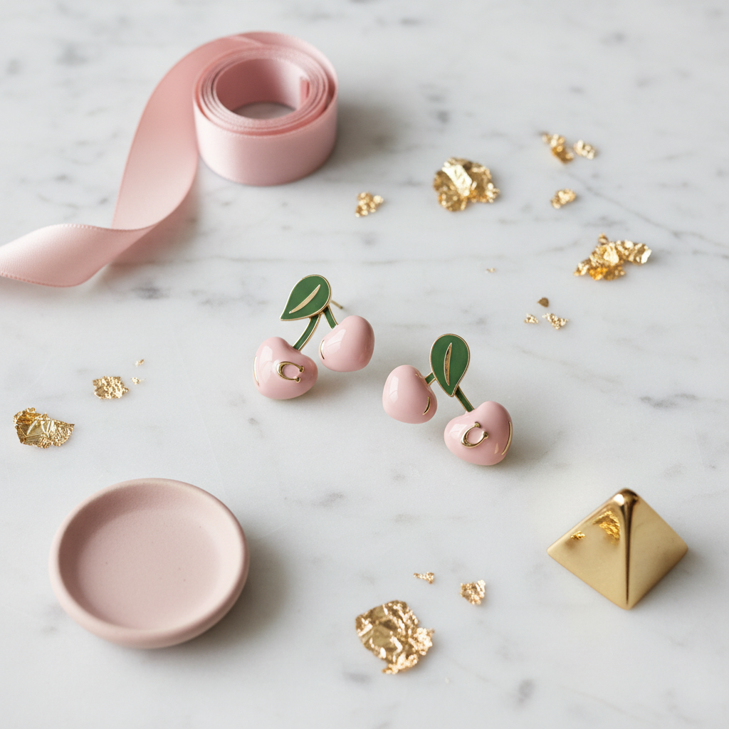 Coach Cherry Stud Earrings - marble flat lay
