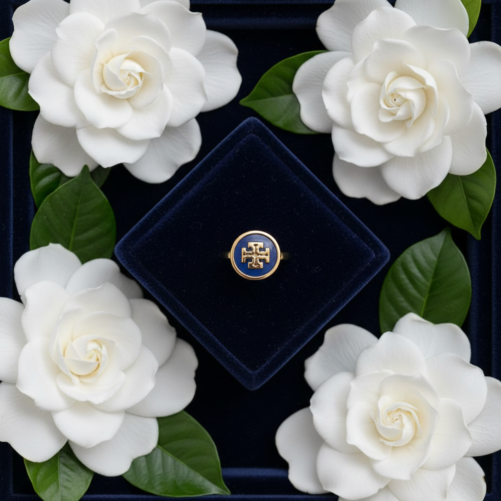 Tory Burch Gold & Blue Lapis Lazuli Ring - navy velvet tray