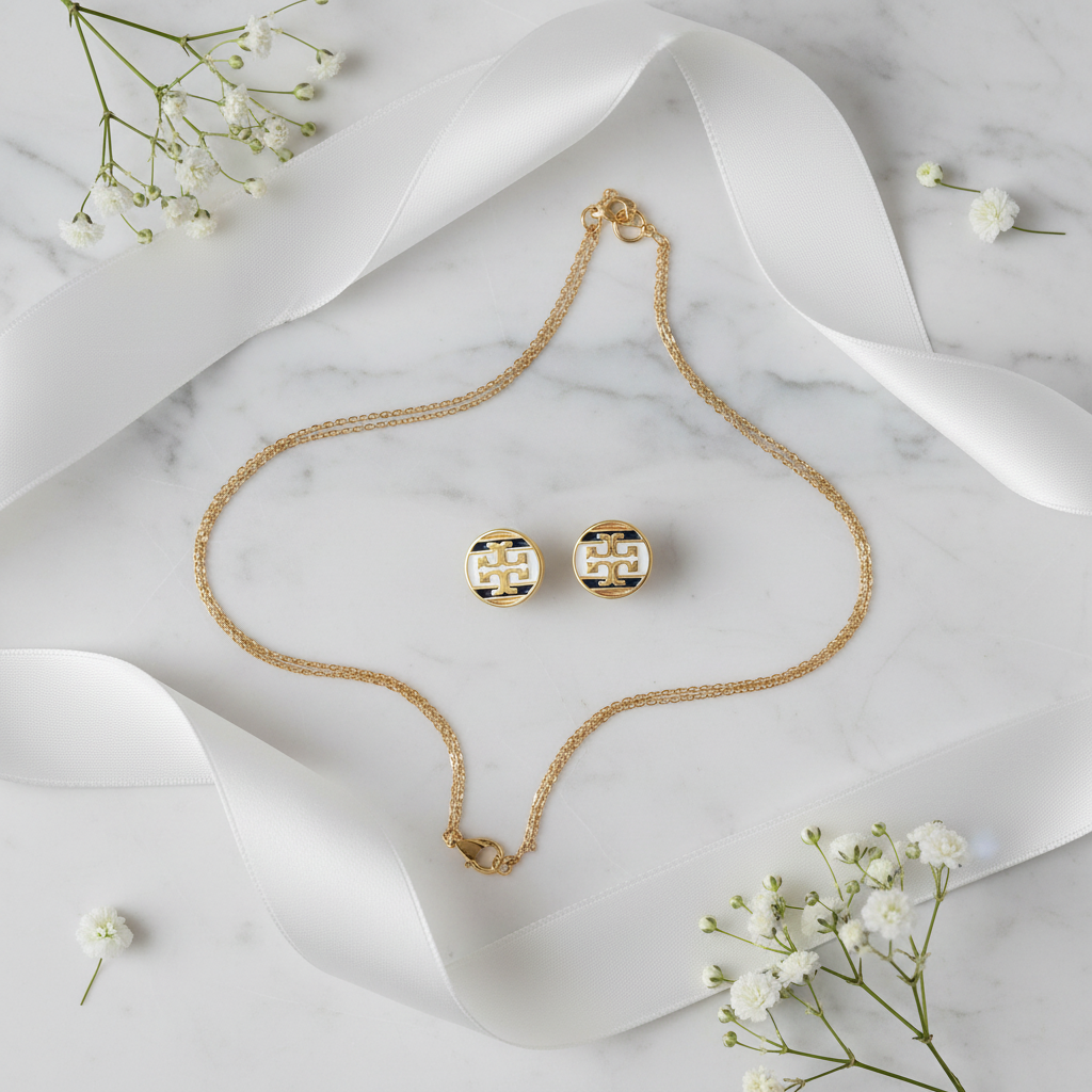 Tory Burch Icon Stripe Enamel Stud Earrings - marble flat lay