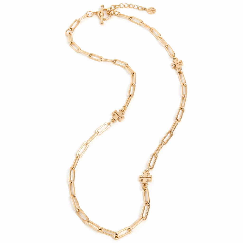 Tory Burch Good Luck Chain Necklace gold-tone butterfly charm - clean product shot