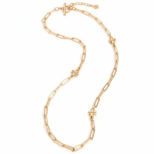 Tory Burch Good Luck Chain Necklace gold-tone butterfly charm - clean product shot