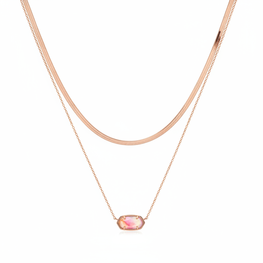 Kendra Scott Elisa Rose Gold Double Layer Pendant Necklace in Watercolor Illusion - clean white background flat lay
