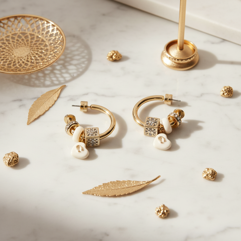 Coach Heart and Dice Charm Hoop Earrings - marble flat lay