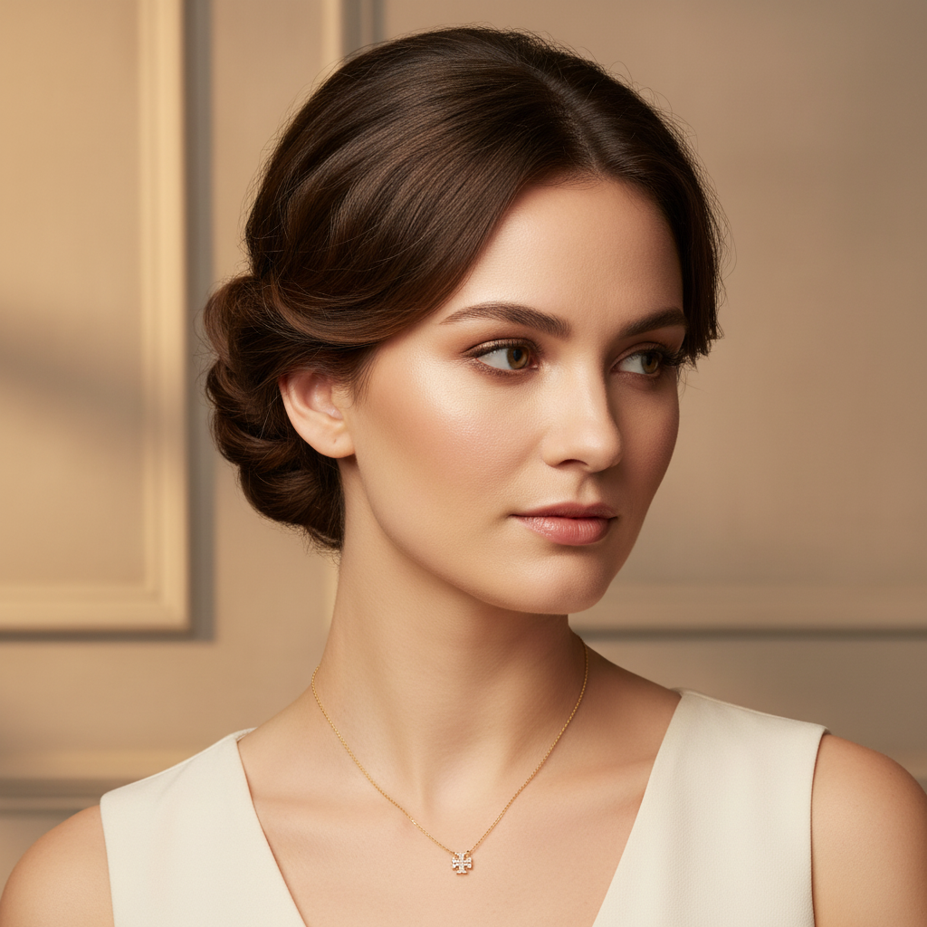 Tory Burch Kira Pavé Logo Delicate Necklace - Worn on Model