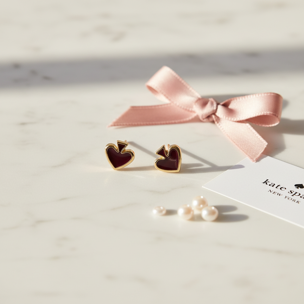 Kate Spade Heritage Spade Small Heart Stud Earrings marble flat lay