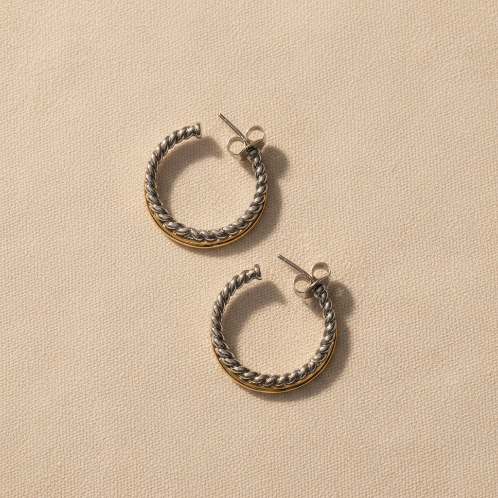 David Yurman Crossover Hoop Earrings - cream linen flat lay