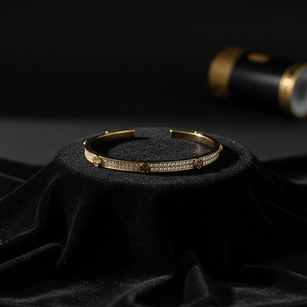 Tory Burch Icon Pavé Cuff on black velvet