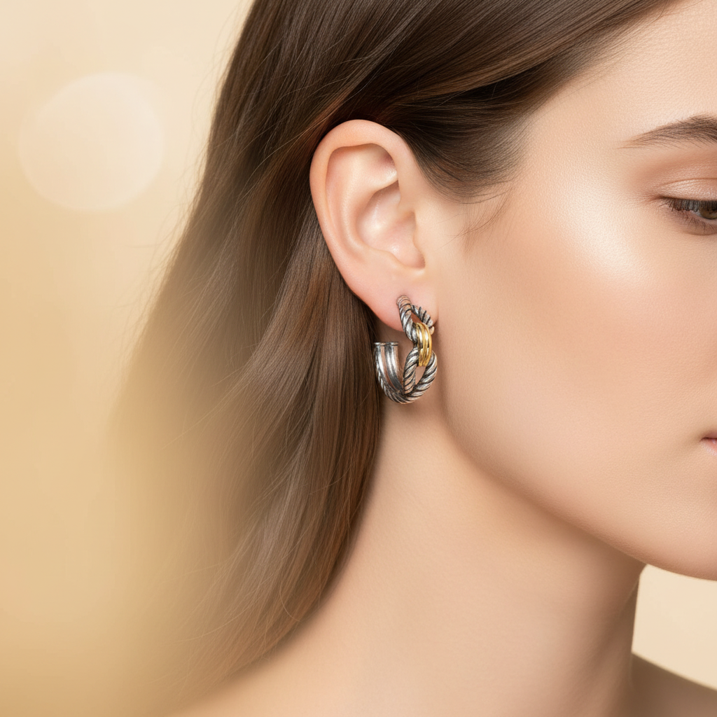 David Yurman Cable Loop Hoop Earrings - Worn on Model