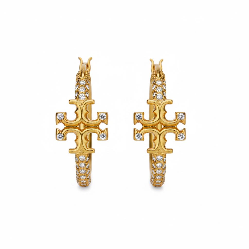 Tory Burch Small Eleanor Pavé Hoop Earrings - clean product shot