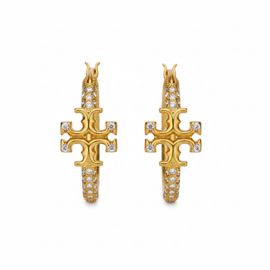 Tory Burch Small Eleanor Pavé Hoop Earrings - clean product shot