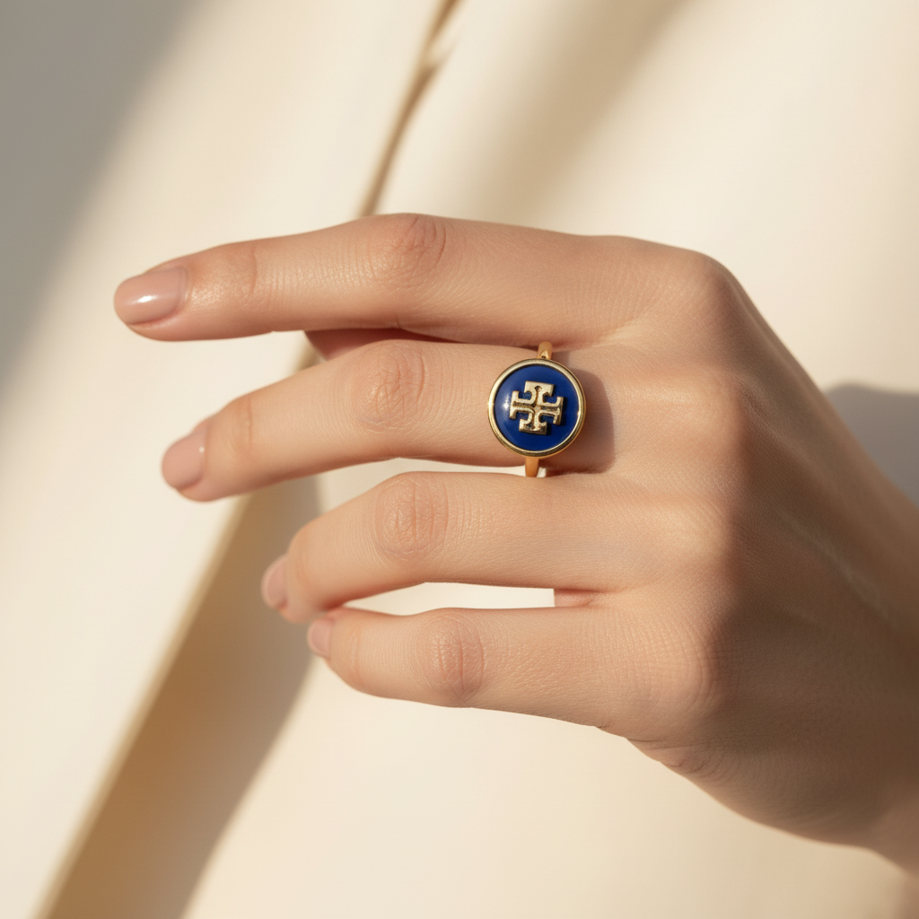 Tory Burch Gold & Blue Lapis Lazuli Ring - on model