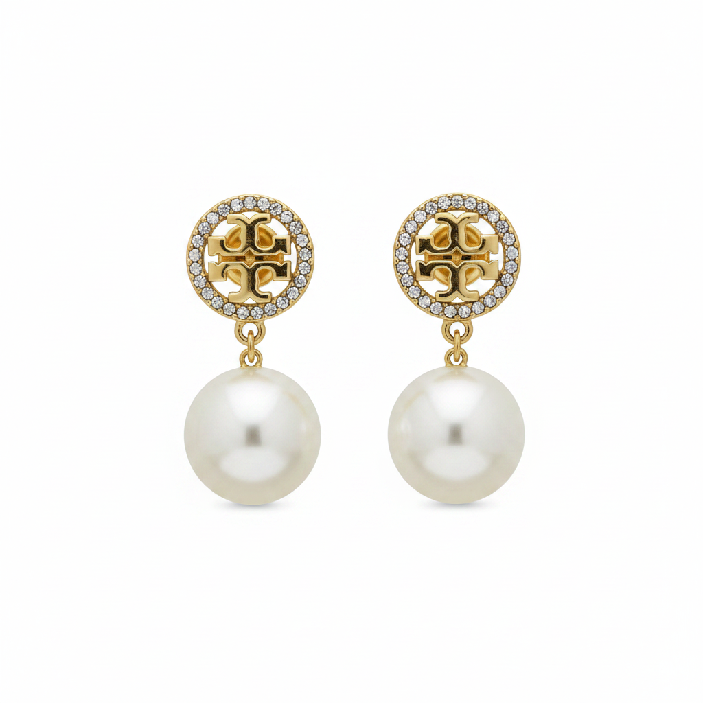 Tory Burch Miller Pavé Pearl Drop Earrings - clean product shot
