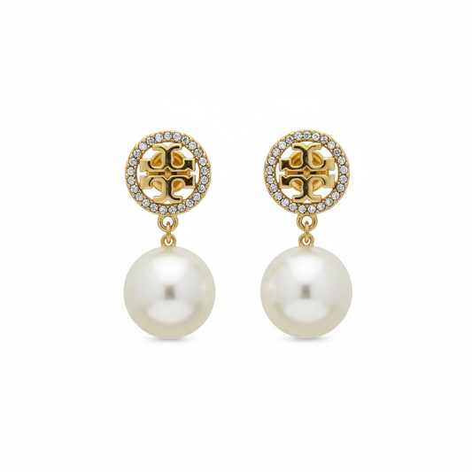 Tory Burch Miller Pavé Pearl Drop Earrings - clean product shot