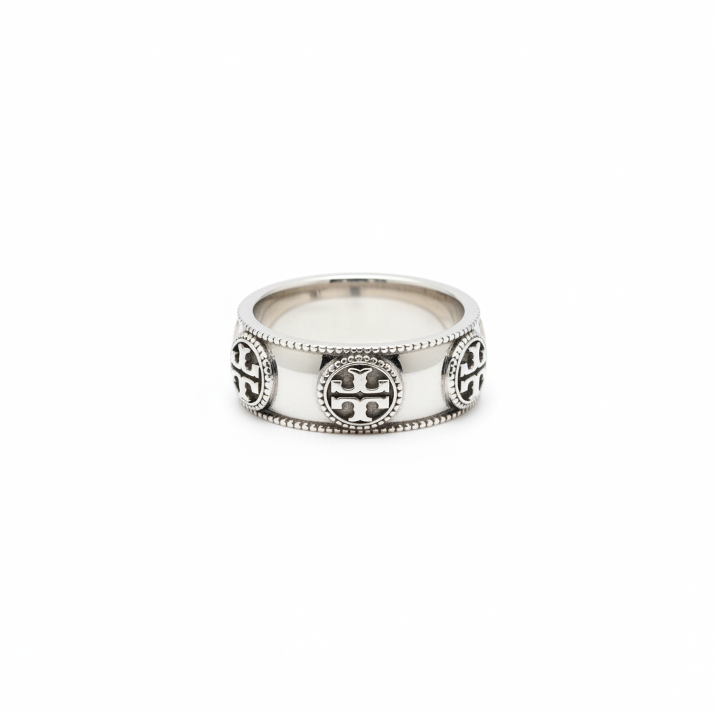 Tory Burch Milgrain Logo Ring - white background