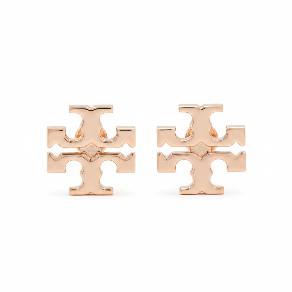 Tory Burch Icon Monogram Stud Earrings in Rose Gold - clean product shot