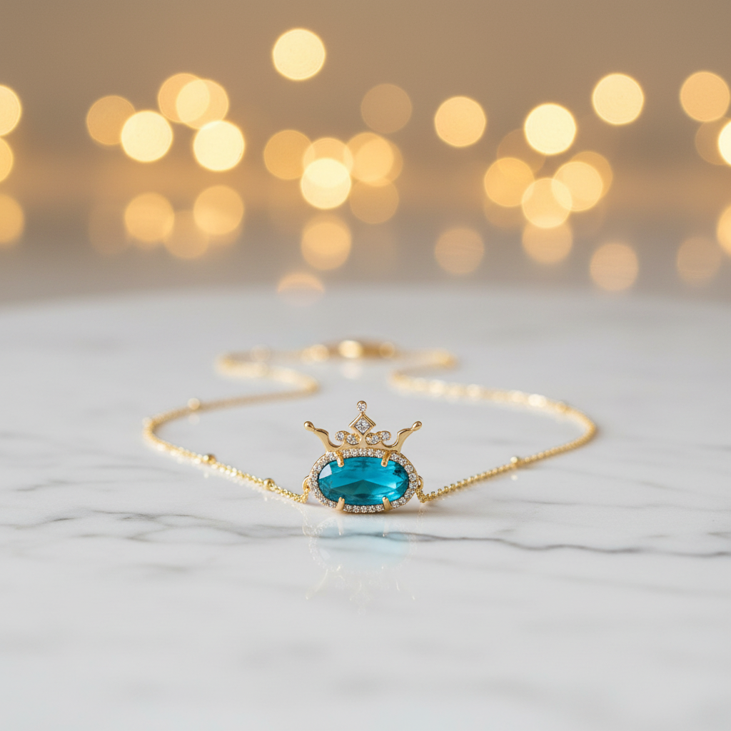 Disney Kendra Scott Elisa Princess Gold Pendant on marble surface lifestyle shot